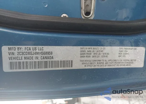 2021 Dodge Charger Scat Pack Widebody Rwd z USA, uszkodzony, nr VIN 2C3CDXGJ4MH568959